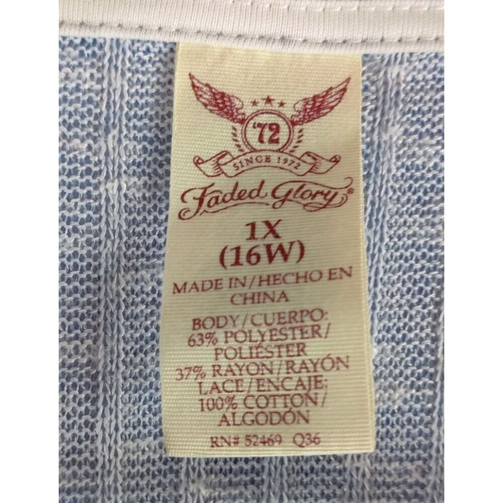 Tunic Soft Stretch Knit Crotchet Trim Faded Glory Shades of Blue Cotton Cottage - Picture 6 of 8